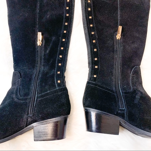 NWOT Vince Camuto Bashan Black Suede Leather Gold Studded Over-the-Knee Boots 6 - Picture 5 of 8